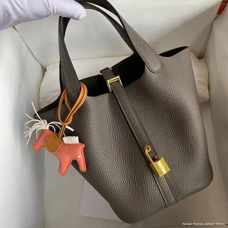 Grey Gold In Palladium Hermes Bag Lock Etain Picotin Hardware Leather Clemence 0504